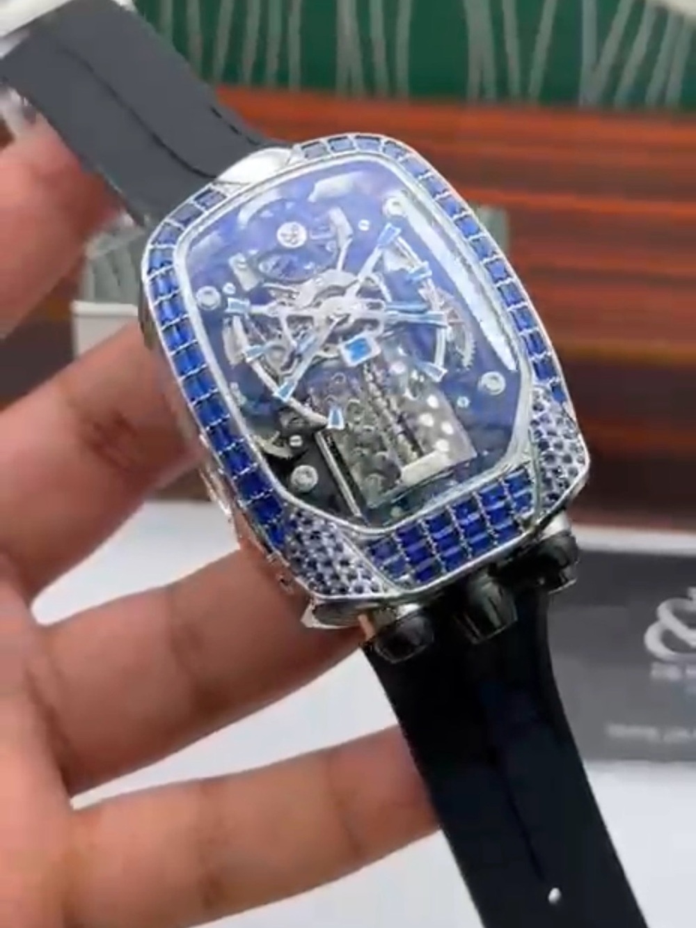 Bugatti Chiron Tourbillon (Blue Sapphire & Black Strap)